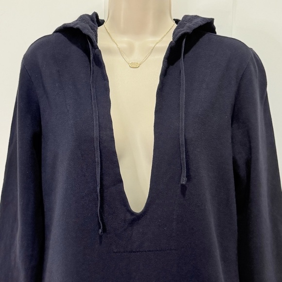 Vince Tunic Hoodie Sweatshirt Deep V Navy Cotton Medium Coastal Chic Beachy - Picture 9 of 10